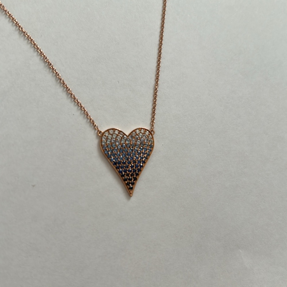 14K Rose Gold Diamond Ombré Heart Necklace - Picture 2 of 7